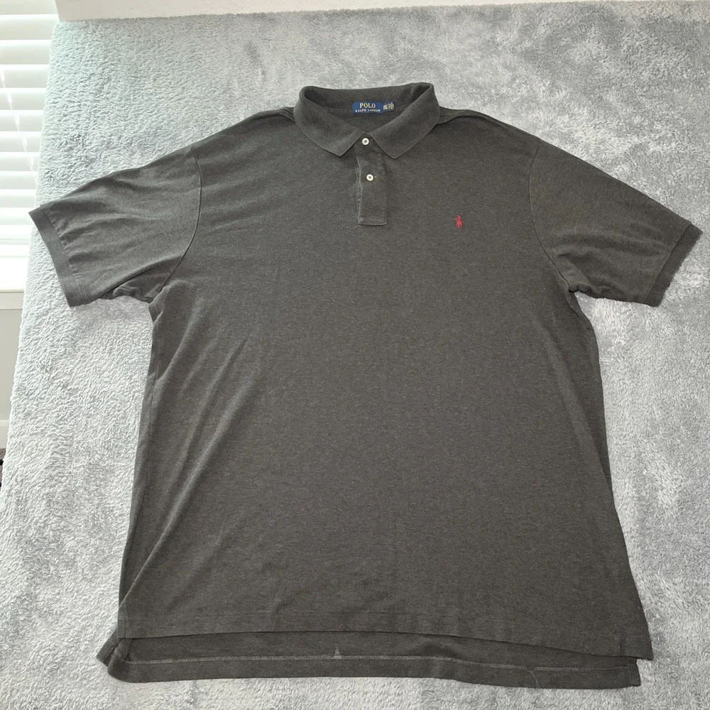 Polo Ralph Lauren Grey Polo Shirt Burgundy Pony 2XLT Big & Tall Mint Condition